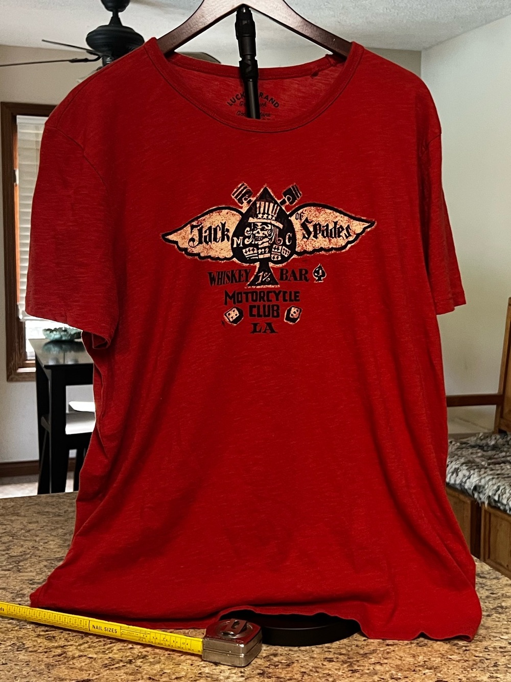Lucky Brand Jack Spades Cards whisky Graphic Motorcycle Club Short Sleeve Tee